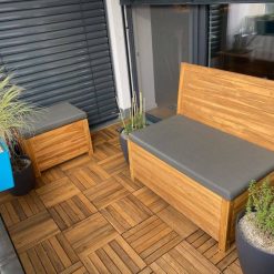 Balkon loungeset - balkonbank 85 cm + balkonhocker 42,5 x 60 cm Balkon loungeset. Balkonbank 100 cm breed met hocker 42,5 x 60 cm. Antraciet kussens.