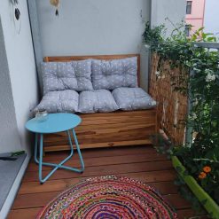 Teakhouten balkon loungebank van 120 cm breed. 120 x 90 x 90. Met opbergruimte.