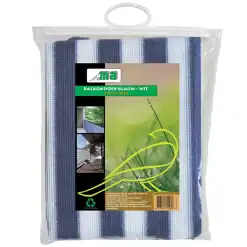 Écran de balcon à rayures bleu blanc. 90 cm x 5 m. Stabilisé UV. Fabriqué en polyéthylène. Comprend le matériel de montage.