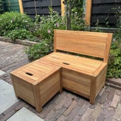 Ensemble de jardin en teck pour enfants. Avec espace de rangement. Banc de jardin pour enfants en bois avec repose-pieds.