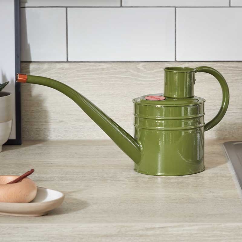Zinken gieter met broeskop - Verschillende inhouden: 1 liter / 4,5 liter / 9 liter - Saliegroen - Ergonomisch handvat Zinken gieter met sproeikop - 1 liter - Saliegroen